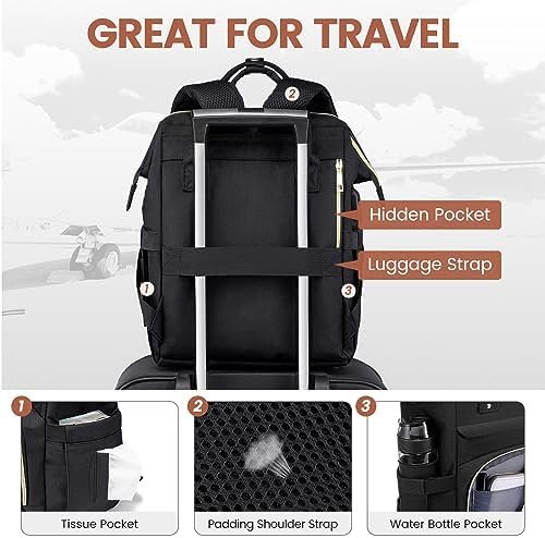 LOVEVOOK Laptop Backpack,15.6 Inch Professional Womens Purse Computer Bag Nurse Teacher Backpack,Waterproof College Work Bags Carry on Travel Back Pack with USB Port,Black - Image 4