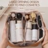 Portable Travel Makeup Bag Cosmetic Bag, Large Capacity Waterproof PU Leather Travel Makeup Bag With Compartments and Handle, Lay Flat Large Opening for Easy Access Brown Makeup Bag - Image 2