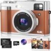 5K Digital Camera for Photography, 48MP Autofocus Vlogging Camera with Viewfinder & Dual Camera, 16X Digital Zoom Point and Shoot Cameras with 32GB SD Card 2 Batteries Compact Travel Camera