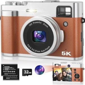 5K Digital Camera for Photography, 48MP Autofocus Vlogging Camera with Viewfinder & Dual Camera, 16X Digital Zoom Point and Shoot Cameras with 32GB SD Card 2 Batteries Compact Travel Camera