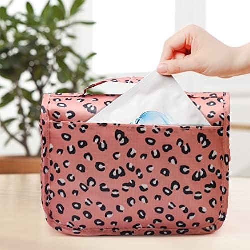 Hanging toiletry bag for Women,makeup travel bag,with Jewelry Organizer Compartment,Large Cosmetic Bag Travel Bathroom Shower Accessories (Leopard print pink, Large) - Image 6