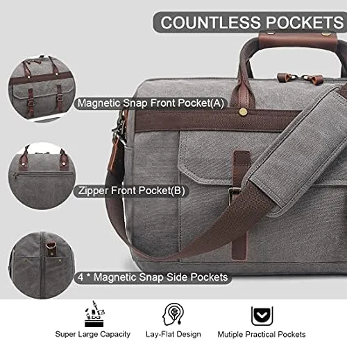 Duffle Bag for Men Waterproof Genuine Leather Canvas Travel Duffel Bags for Women Overnight Weekender Bag for Traveling, Grey - Image 4