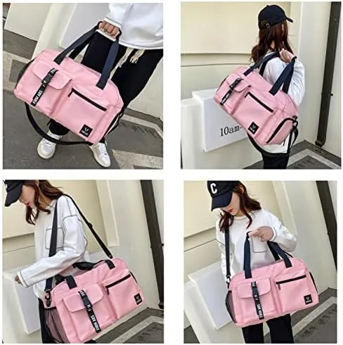 Gym Bag for Women and Men, Duffle Gag for Travel With Shoe Compartment and Wet Compartment, Used as a Overnight Bag (pink) - Image 6