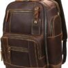 LANNSYNE Men's Vintage Full Grain Leather 15.6 Inch Laptop Backpack Camping Travel 24L Rucksack