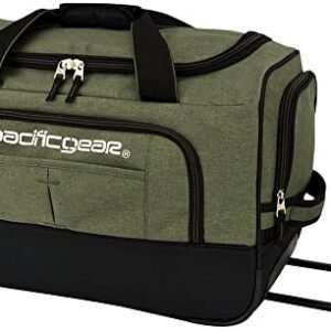 Wheeled Rolling Duffel Bag, Durable Design, Telescoping Handle, Multiple Compartments, Tie-Down Capabilities