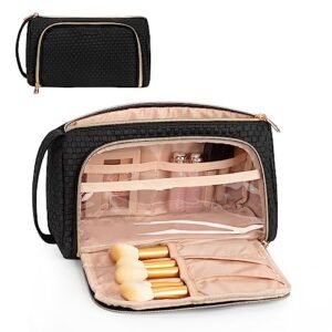 CUBETASTIC Makeup Bag, Small Cosmetic Bag with Makeup Brush Comparment, 2 in 1 Cute Make Up Organizer Pouch for Women Girls, Portable Travel Toiletry Bag
