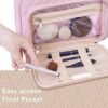 Travel Toiletry Bag For Women,PU Leather Water-resistant Makeup Bag Organizer With Hanging Hook,Cosmetic Bag For Accessories/Cosmetics/Toiletries (Baby Pink) - Image 4