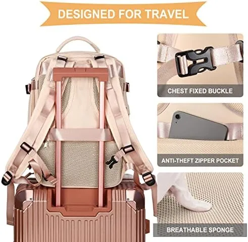 coowoz Large Travel Backpack For Women Men,Carry On Backpack,Hiking Backpack Waterproof Outdoor Sports Rucksack Casual Daypack Travel Essentials（Beige） - Image 6