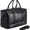Leather Travel Bag with Shoe Pouch,Weekender Overnight Bag Waterproof Large Carry On Travel Tote Duffel Bag