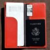 RFID Blocking Slim Minimalist Long Travel Wallet Genuine Leather Passport Holder Travel Cover (Red) - Image 6