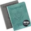 Unisex 2pk RFID Passport And Vaccine Card Holder Combo,Passport Holder-Black&Light Blue