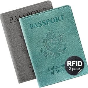 Unisex 2pk RFID Passport And Vaccine Card Holder Combo,Passport Holder-Black&Light Blue
