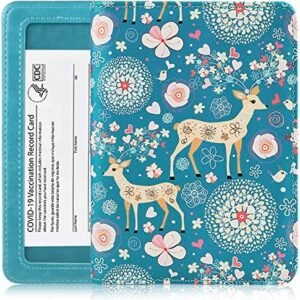 Passport and Vaccine Card Holder Combo, Passport Holder with Vaccine Card Slot, Passport Cover Case for Vaccination Card Protector, PU Leather RFID Blocking Travel Wallet (Sika deer)