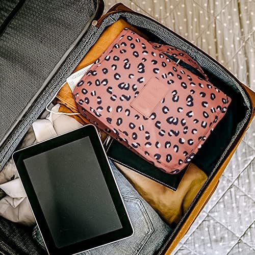 Hanging toiletry bag for Women,makeup travel bag,with Jewelry Organizer Compartment,Large Cosmetic Bag Travel Bathroom Shower Accessories (Leopard print pink, Large) - Image 4