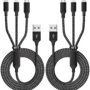 IDiSON Multi Charging Cable(2Pack 4FT), 3 in 1 Charger Cable Nylon Braided Multiple USB Cable Universal Charging Cord with Type-C, Micro USB and IP Port for Cell Phones and More