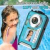 4K Underwater Camera 11FT Waterproof Camera with 32GB Card 48MP Autofocus Dual-Screen Selfie Underwater Camera for Snorkeling Waterproof Compact Floatable Digital Camera 1250mAh Battery Type-C (Blue) - Image 2