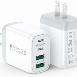 2-Pack 40W USB C Wall Plug, 4 Port Fast Charging Block PD 3.0 Multi Port Type C Adapter Cube for iPhone 15/13/13pro/12/12pro/XR/SE, iPad Pro/Mini/Air, Google Pixel/Pixel 3a/ XL/3/2XL