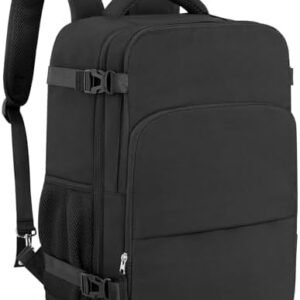 Travel Laptop Backpack, Carry On Backpack for Men Women Airline Approved, Large Waterproof College Business Work Hiking Casual Daypack Bag, Fits 16" Laptop, Black