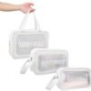Wowang Travel Toiletry Bag Clear Makeup Bag for Women PVC 3 Pack Different Size Makeup Organizers Portable Cosmetic Bag Waterproof Cosmetic Organizer Storage Bag（White）