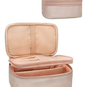 Portable Makeup Bag, Travel Make Up Bag Organizer for Women, Cute Make up Bag Organizer for Cosmetics Accessories, Large Capacity Toiletry Bag for Makeup (Rose Gold)