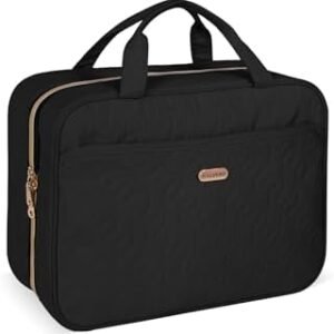 Black Toiletry Bag, Makeup Organizer, Travel Bag For Women Mens Toiletries, Waterproof with Hanging Hook, Large Capacity