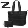 MOSISO Puffy Laptop Tote Bag, 15.6 inch Computer Bag with Front Pocket, 16 inch Large Capacity Shoulder Messenger Bag Casual Handbag Work Briefcase for Office Travel with Purse & Trolley Belt, Black