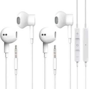 2 Packs Wired Earbuds Headphones with 3.5mm Jack Built-in Microphone Volume Control in-Ear Earphones Headsets Compatible with iPhone 6S/6/MP4/iPod/Android/Computer