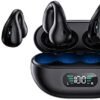 Wireless Ear Clip Skeleton Conduction Headphones, Premium Open Ear Headphones Wireless Bluetooth, Skeleton Conduction Bluetooth Earphones for Running, Sports, Cycling (Black Battery Display)