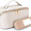 Cessfle Travel Makeup Bag Set, Checkered Makeup Bag with Travel Makeup Brush Holder Leather Travel Toiletry Bag Set Large Capacity Travel Cosmetic Bag Makeup Organizer for Women…