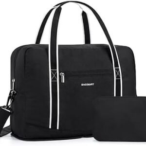 BAGSMART For Spirit Airlines Personal Item Bag 18x14x8, Foldable Travel Duffel Bag Tote Weekend Overnight Bag Carry on Luggage for Women and Men(Black)