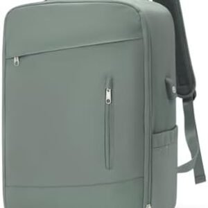 Carry On Backpack for Women Men, 15.6 Inch Laptop Travel Backpack with USB Charging Port, Waterproof Personal Item Backpack Flight Approved, Casual Daypack Backpacks for College Work, Green