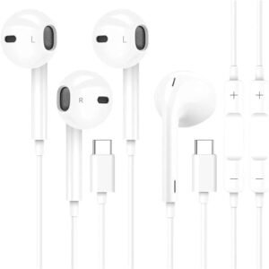 2 Pack-USB C Headphones for iPhone 15 Type C Earbuds Wired Earphones with Mic & Remote Control Noise Cancelling for iPhone 15 pro, iPad Pro, Galaxy S23/S22/S21/S20/Ultra Note 10/20, Pixel 7/6/6a/5/4