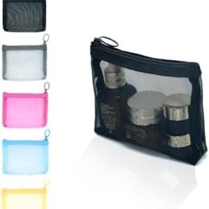 patu Widened Mini Zipper Mesh Bags, Size S, 5" x 4" x 2", 5 Pieces, Beauty Makeup Lipstick Cosmetic Accessories Organizer, Small Travel Kit Storage Pouch, Assorted Colors