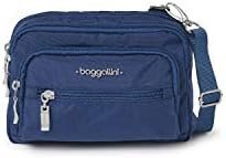 Baggallini Triple Zip Small Convertible Crossbody Fannypack Belt Bag-Lightweight Water-Resistant