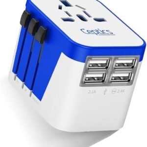 Ceptics Universal Travel Adapter Plug World Power W/ 4 USB Ports - Charge Cell Phones, Smart Watches, iPhones - For International Europe, China, UK, UAE, Australia - Type A, C, G, I