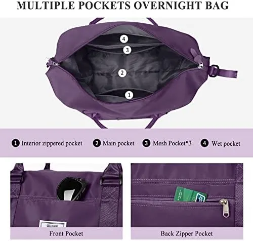 Weekender Bags for Women,Travel Duffel Bag,Overnight Weekend Carry On Personal Item Bag with Wet Pocket & Trolley Sleeve,Gym Bag,Dark Purple - Image 3