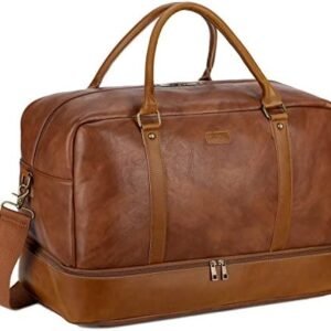 BAOSHA Leather Large Travel Duffel Tote Bag Carry On Weekender Overnight Bag With Shoe Compartment HB-38 (Brown)