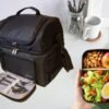 Dual Compartment Lunch Bag, Large Insulated Leakproof Cooler Tote with Shoulder Strap & Luggage Trolley Sleeve for Men & Women Lunch Box, Work, Picnic -Black - Image 8