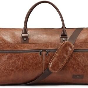 STOVER Convertible Garment Bag, Leatheret Carry on Travel Duffel Bag with Shoe Compartment for Men Women - 2 in 1 Hanging Suit Bag (Brown)
