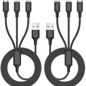 3 in 1 Charging Cable Multi Phone Charger 3 Way Charger Cord Multiple Devices USB Cable Type C/Micro USB for iPhone/Android/Tablet/Samsung Galaxy/iPad/Cell Phone (2 Pack 4FT)