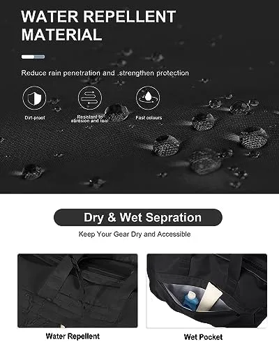 Gym Bag for Women Men, Sport Duffel Bag with Toiletry Bag & Shoe Compartment,Waterproof Travel Weekender Overnight Carry on Bag for Yoga with Trolley Sleeve, Black Set - Image 8