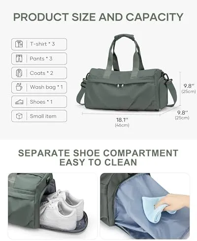Carry On Bags For Airplanes,Travel Duffel Bags With Trolley Sleeve,Sport Gym Bags Waterproof Swimming Yoga Bags For Women,Duffel Bags For Traveling(Army Green) - Image 3