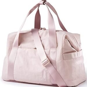 BAGSMART Gym Bag for Women, Carry on Weekender Overnight Bag, Travel Duffel Bags with Trolley Sleeve, Personal Item Travel Bag Tote Bag Workout Dance Bag, Pink-Large