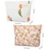 2 Pieces Makeup Bag Large Floral Cosmetic Bag Pink White Capacity Canvas Travel Toiletry Bag Organizer Cute Makeup Brushes Aesthetic Accessories Storage Bag for Women - Image 3