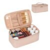 OCHEAL Makeup Bag,Vegan Leather Makeup Organizer Bag,Travel Essentials Cosmetic Bag Make Up Bag Small Makeup Case Toiletry Bag for Women,Compact Capacity for Daily Use, Double Zippers -Rose Gold