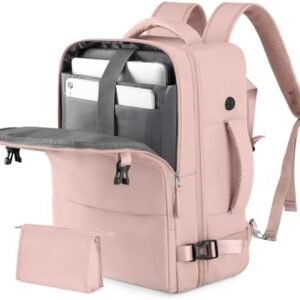 Rinlist Travel Backpack for Women Men, TSA Friendly Carry-on Backpack Airline Approved, Personal Item Bag on Airplanes, Travel Essentials Must Haves, Pink