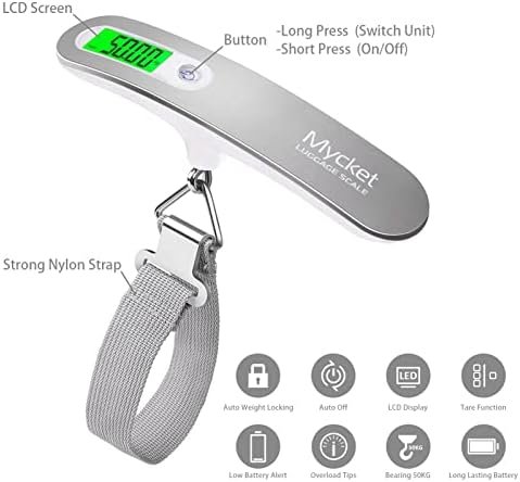 Mycket Luggage Scale Portable Digital Weight Scale Electronic Suitcase Scale Hanging Scales Luggage Weighing Scale 110 Lb/ 50Kg with Backlit with Tare Function Lightweigh for Travel - Image 4
