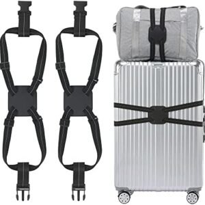 Travelkin Luggage Straps Bag Bungees for Suitcases Add a Bag, Travel Bag Bungee Belt for Luggage Carry On Bag (Black 2 Pack)
