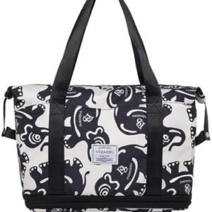 Radefasun Travel Tote Bags with Trolley Sleeve Expandable Extra Waterproof Oxford Duffel Bag with Wheels Lightweight Traveling Foldable Suitcase 45x24x75cm Black Elephant