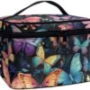 Colorful Butterfly Makeup Bag Skincare Bag Large Capacity Travel Toiletry Bag Easy to Take Can Hold Makeup Brushes Skincare with Handle for Jewelry, Lipstick, Cosmetic Box